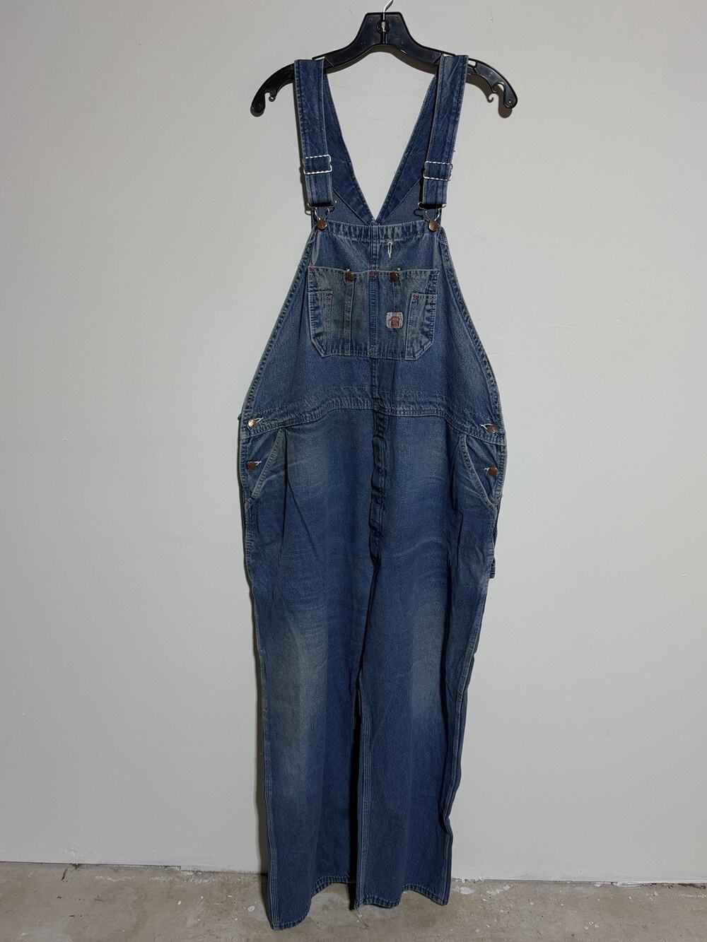 Vintage Round House Bib Overalls Mens 54x30 Blue Denim Workwear Carpenter USA‎